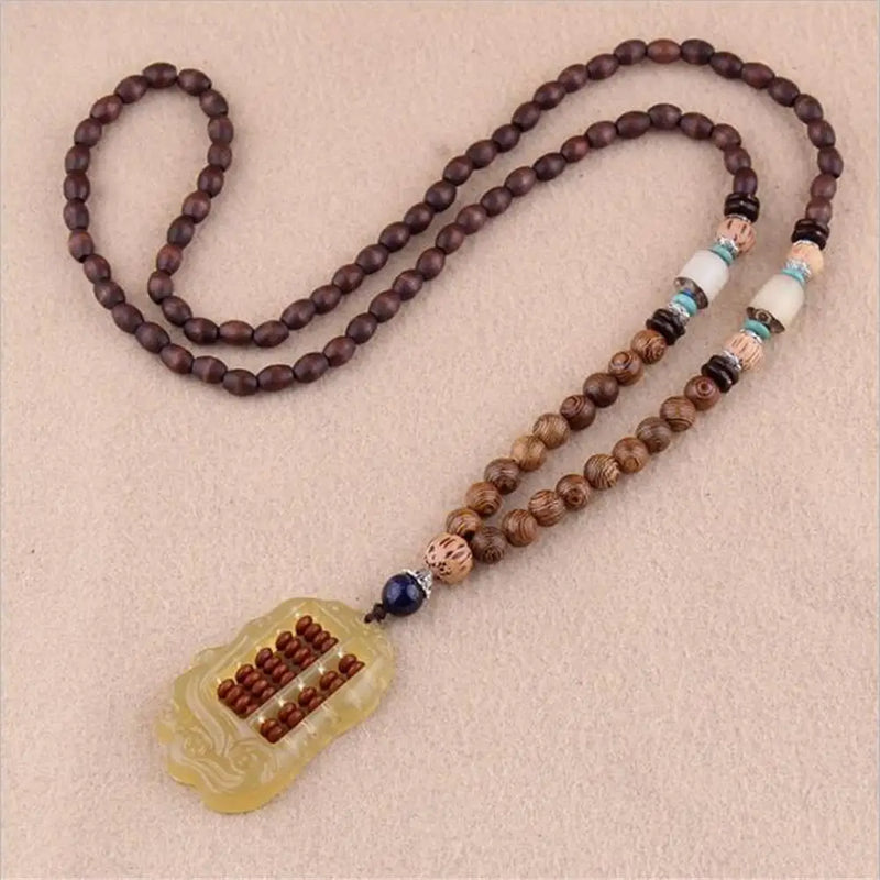 New Style Feather Elephant Wood Beaded Stone Necklace