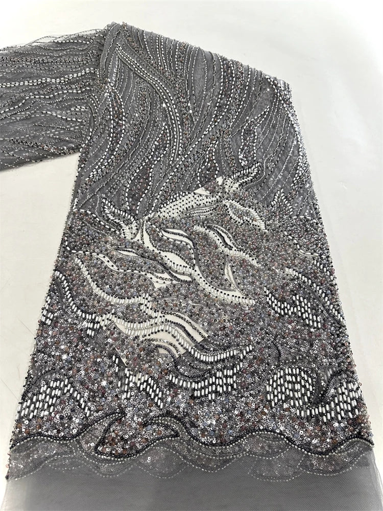 High Quality Embroidered Nigerian Luxury Heavy Beaded Lace Fabric