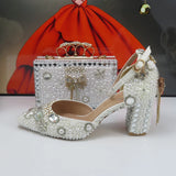 New Fashionable White Bride Party Shoes and Bag Set