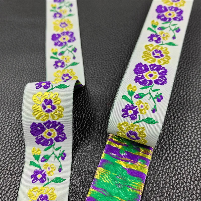 3.3cm Flowers Pattern Embroidered Jacquard Ribbons Woven Lace