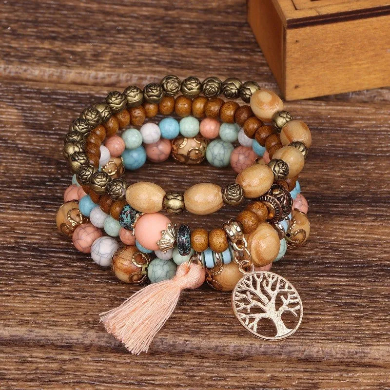 New Boho Charm Wood Beaded Bracelet Set