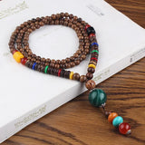 New Nepal Buddhist Mala Wood Beads Pendant & Necklace