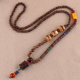 New Nepal Buddhist Mala Wood Beads Pendant & Necklace