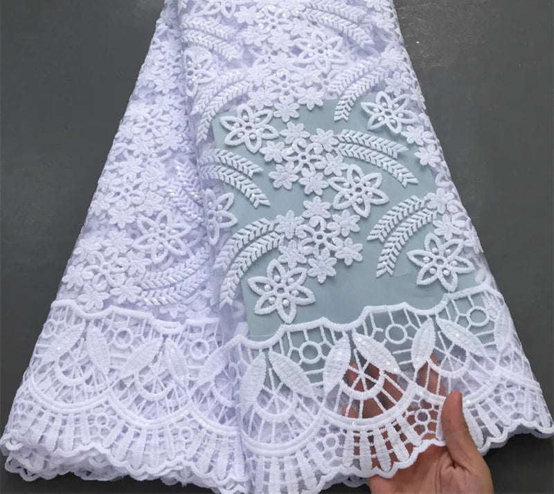 High Quality Nigerian White Mesh Embroidery Lace Fabric