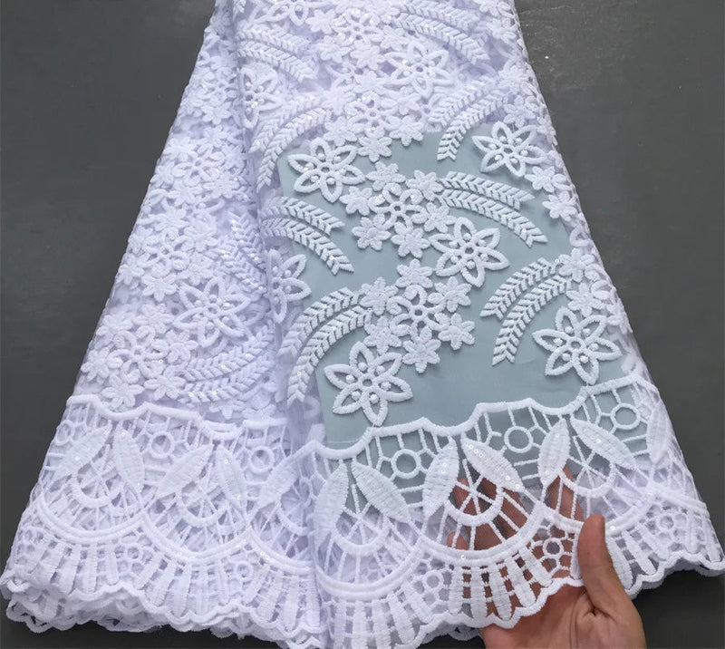 New White Sequins Mesh Lace Fabrics