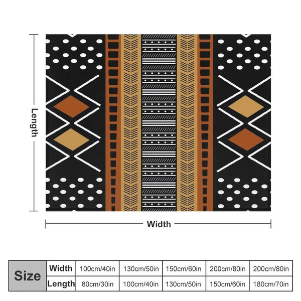 New Black African Mud Cloth Throw Blanket