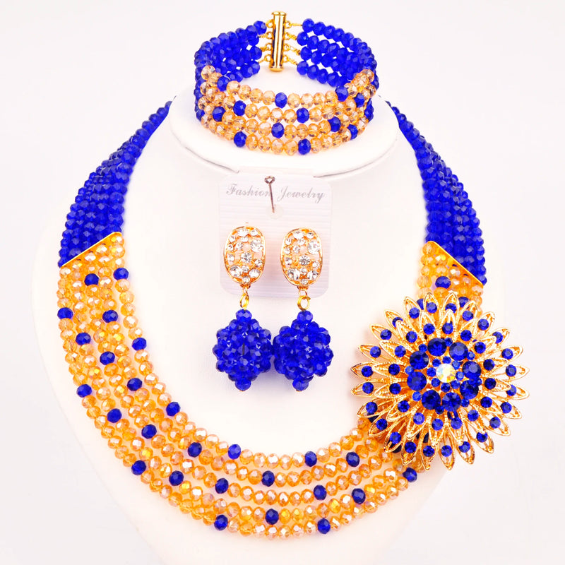 New Crystal Beaded Nigerian Wedding African Beads Jewelry Set