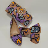 African Women Block Shoes With Match Bag