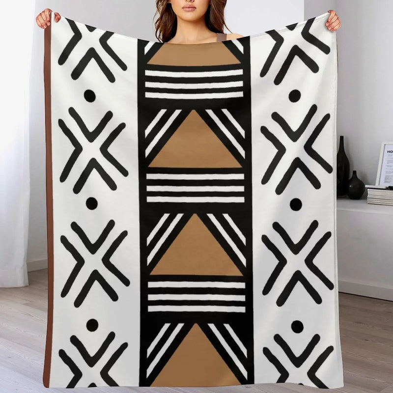 African Tribal Bogolan Pattern Throw Blanket