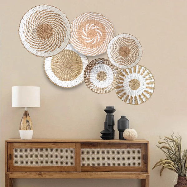 Boho Seagrass Hanging Wall Basket Decor Set