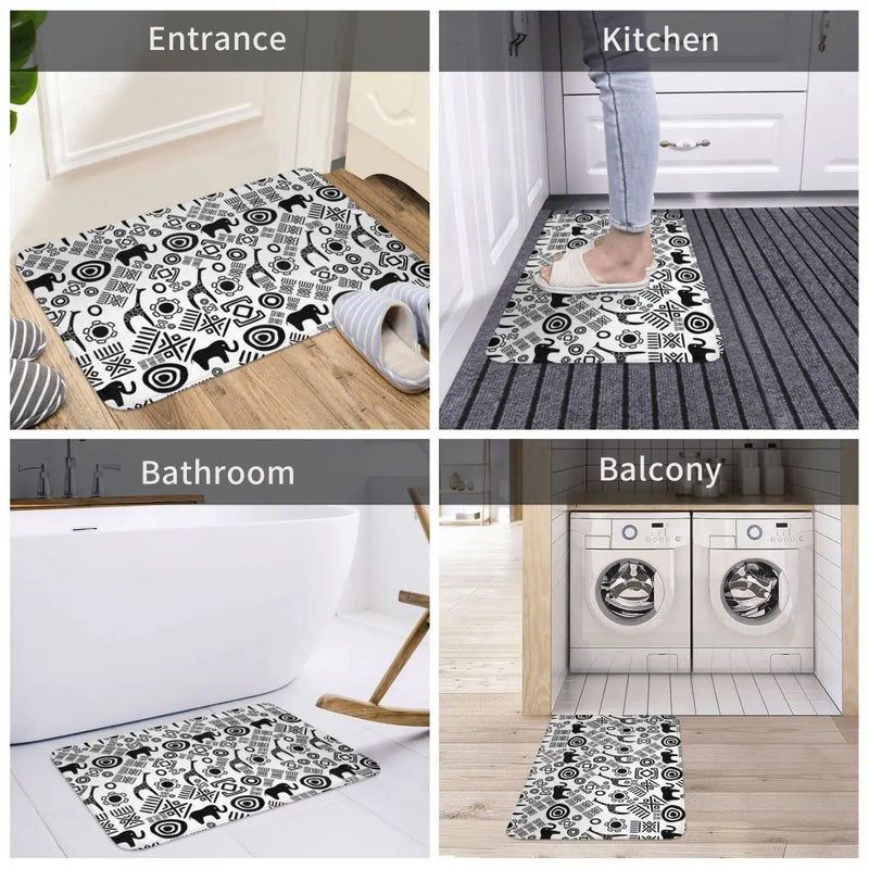 Non-slip Doormat Ethnic African Pattern Black And White Bath Mat