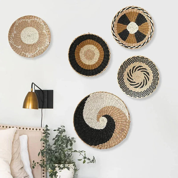 New Boho Straw Woven Wall Basket Plate Hanging Decor