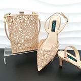 Small Rhinestones Fashion Party Ladies Shoes And Bag