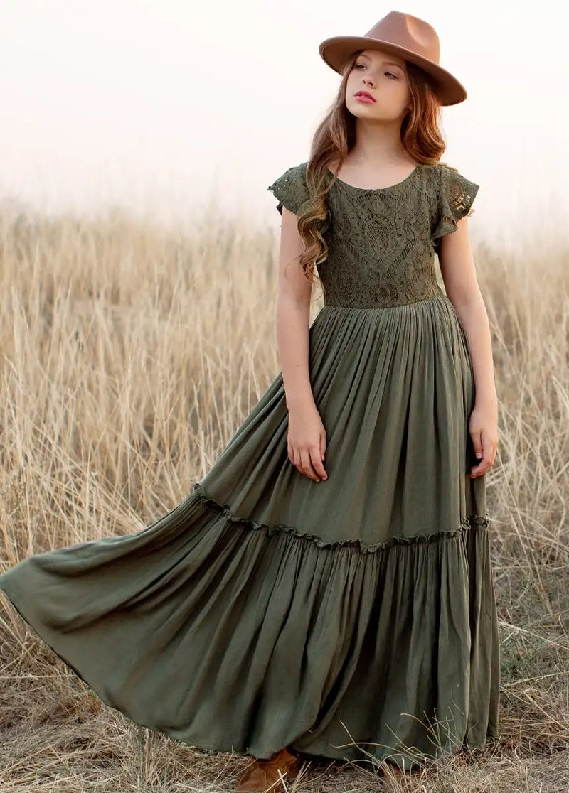 Girls Lace Bohemia Long Dresses