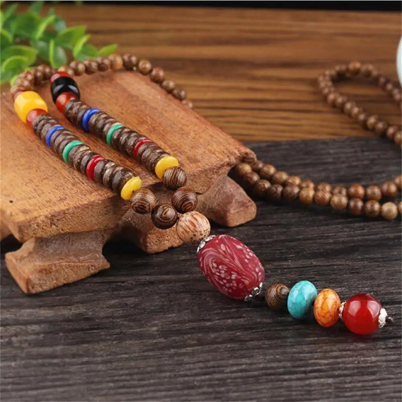 New Style Feather Elephant Wood Beaded Stone Necklace