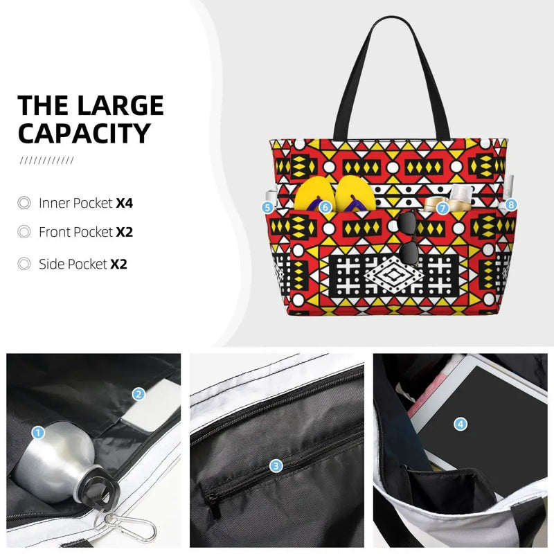 Women Large Capacity African Wax Design Gym Beach Travel Bags