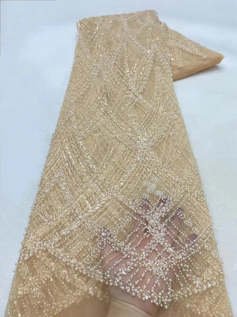 New Luxury Hand Beaded Lace Fabric