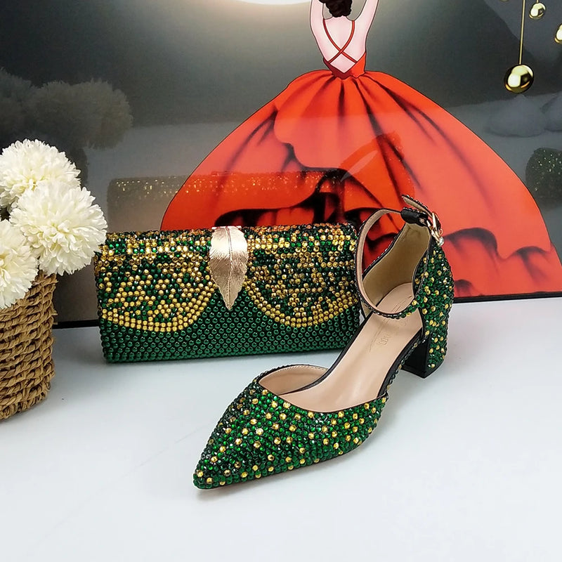 New arrival Red Crystal Women Bridal shoes with matching bags