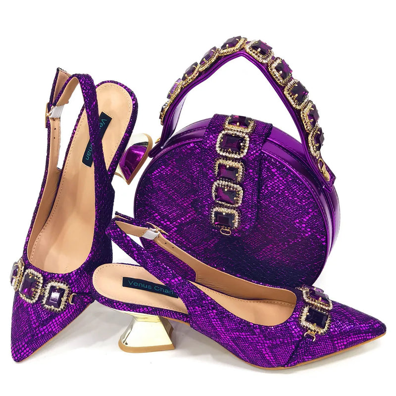 New Arrival Special Style Italian Design African Women Shoes and Bag Set