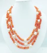 New natural orange coral pearl necklace