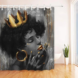 African Women Shower Curtain Black Girl with Gold Crown Art