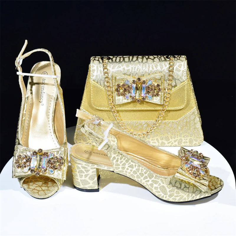 Italy Gold Shoes with Matching Bag