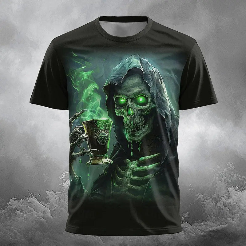 3D Beer Skull Print T Shirt