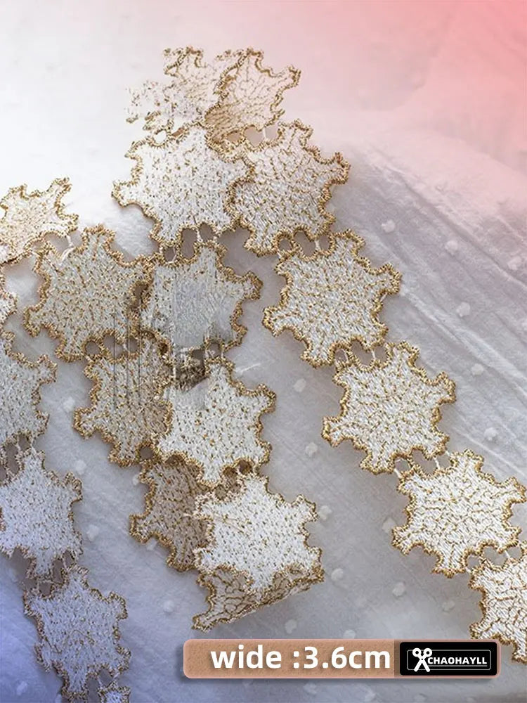 1 Yard Gold White Embroidery Lace Trim