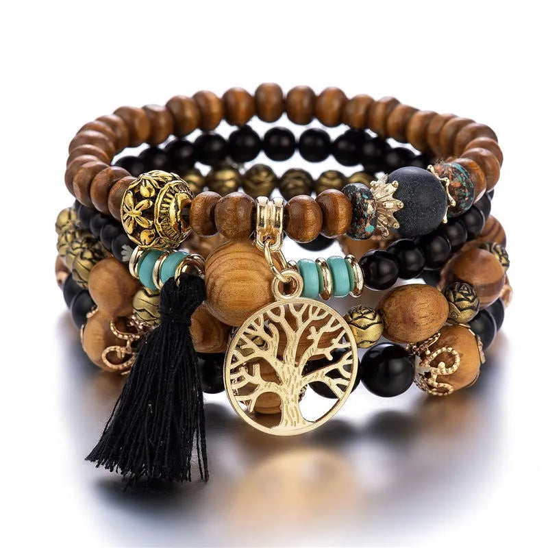 New Boho Charm Wood Beaded Bracelet Set