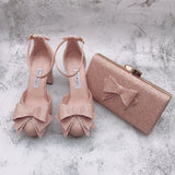 Women  Rose Gold Glitter Shoes With Matching Bag Set