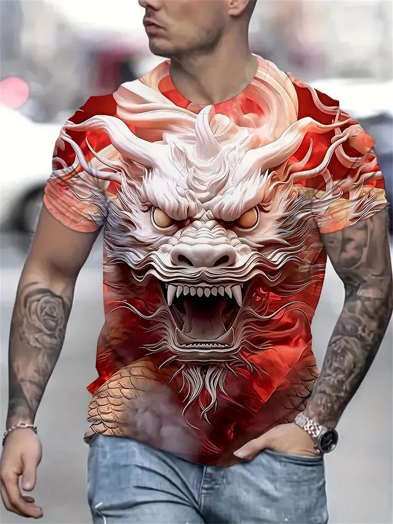 Mens Dragon Print Cotton Blend T-shirt