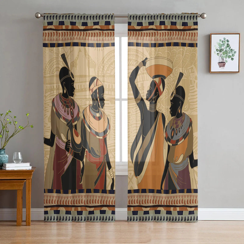 Ethnic Style African Women Sheer Curtains