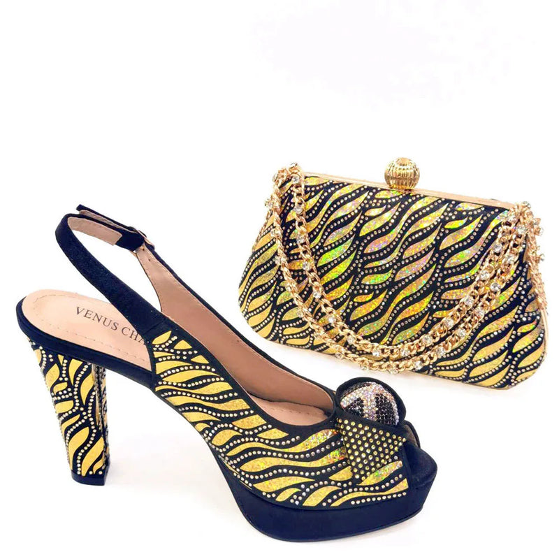 New Nigerian Style Rhinestone Fashion Shoes And Bags Set