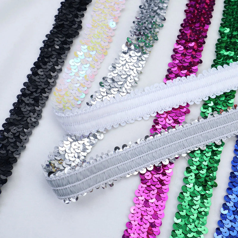 New Elastic Sequin Ribbon Glitter Stretch Trim