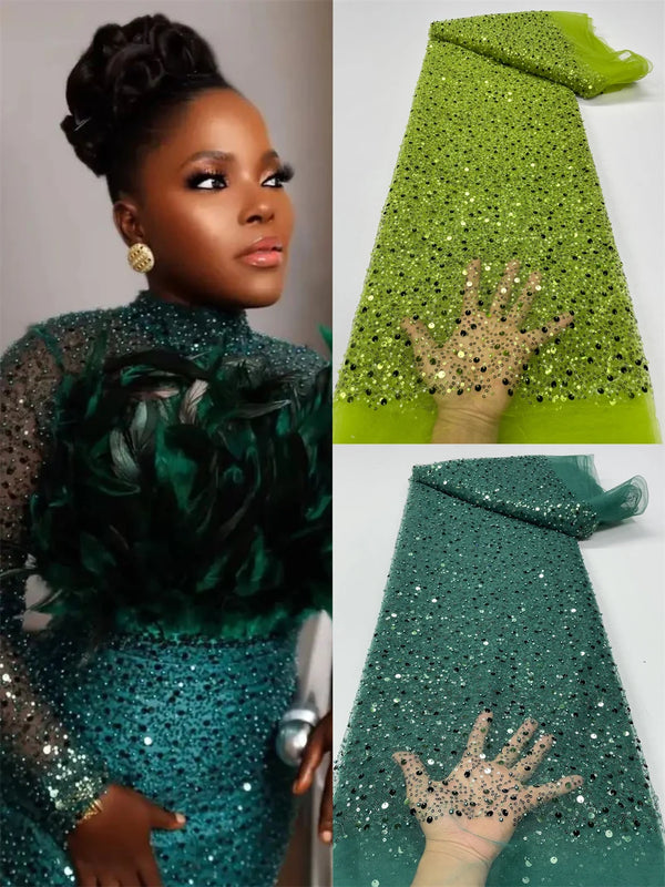 New Sequin Nigerian Embroidery French Tulle Mesh Net Lace Fabrics