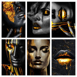 African Women Black and Gold Face Lip Wall Art Poster