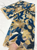 PGC Blue African Velvet Lace Fabric