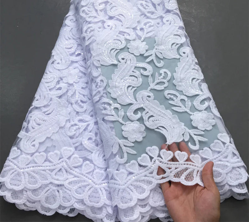 High Quality Nigerian White Mesh Embroidery Lace Fabric