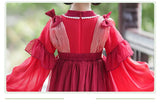 Chinese Vintage Style Girls Long Sleeve Red Hanfu Dress