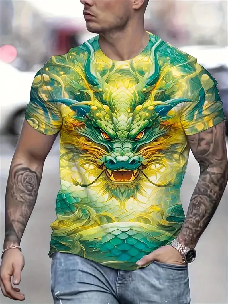 Mens Dragon Print Cotton Blend T-shirt