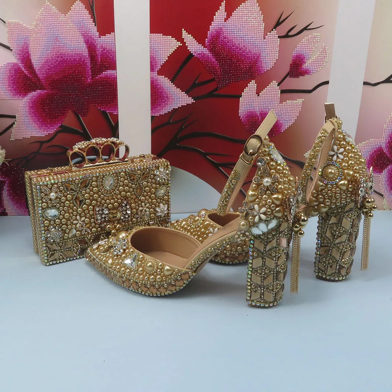 New Brand Luxury Crystal Bridal Wedding shoe and purse