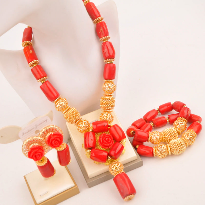 Original Orange Coral Beads Necklace Set