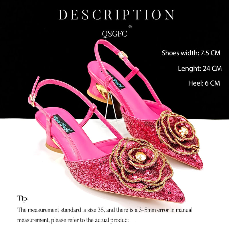 New Arrival Elegant Full of Rhinestone Flower Design Style Shoes and Bag Set