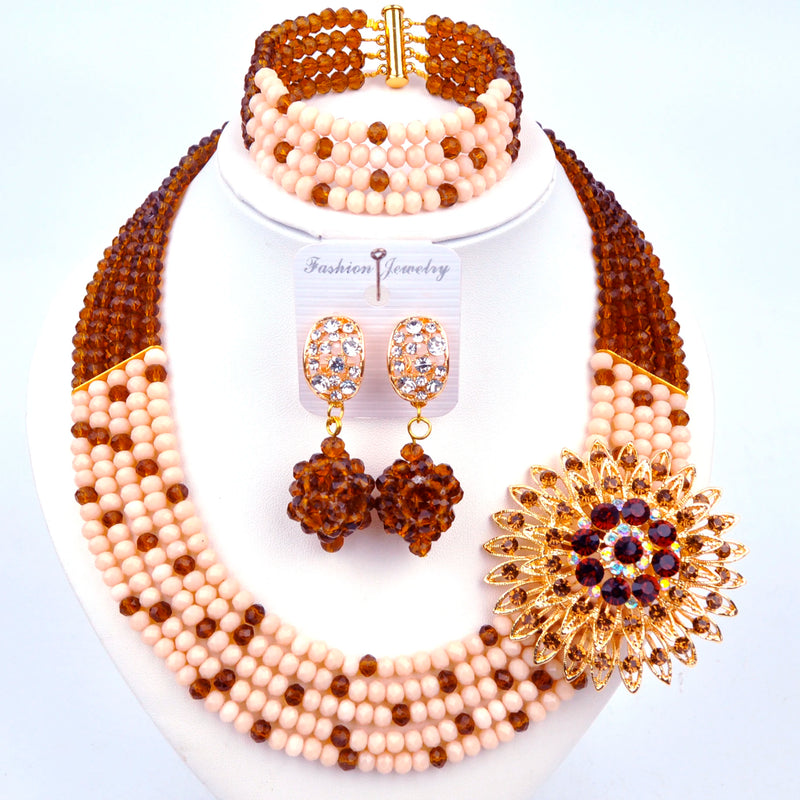 New Crystal Beaded Nigerian Wedding African Beads Jewelry Set