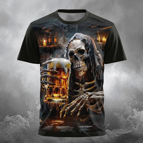 3D Beer Skull Print T Shirt