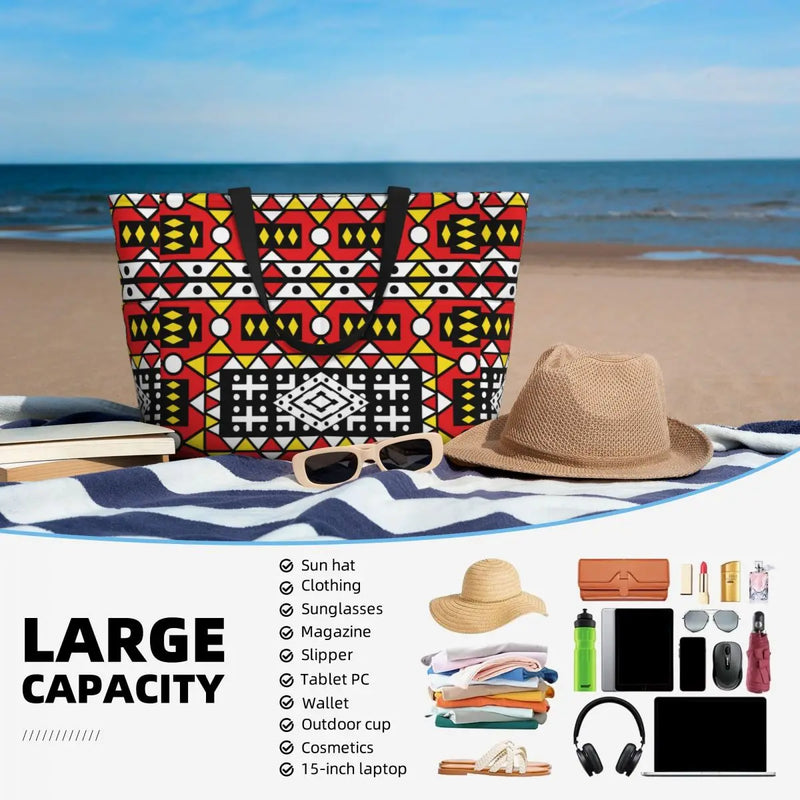 Women Large Capacity African Wax Design Gym Beach Travel Bags