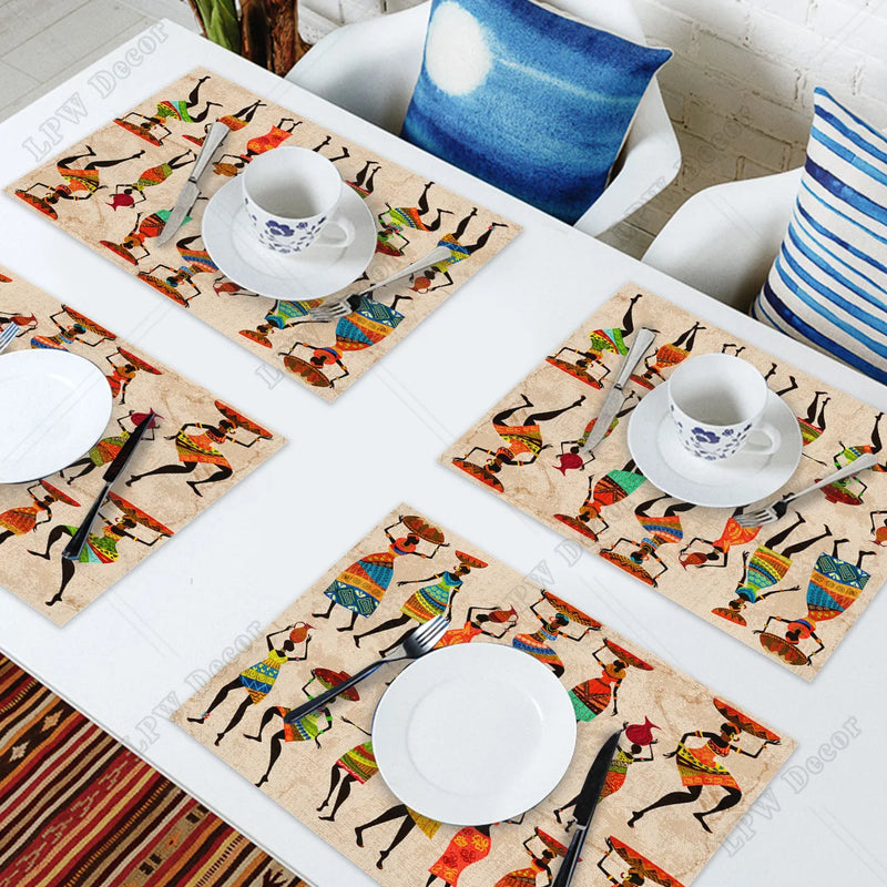 Ethnic African Women Printed Cotton Linen Table Napkin