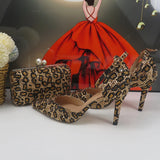 New Luxury  Leopard Thick Heel Bridal Wedding shoe and purse