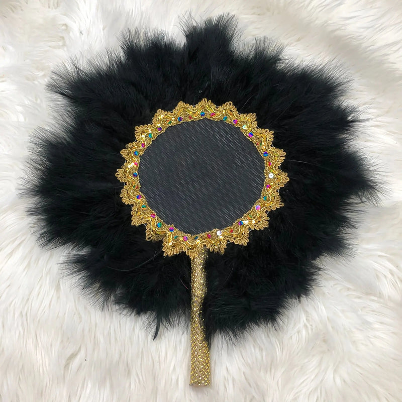 One-Side African Turkey Feather Hand Fan