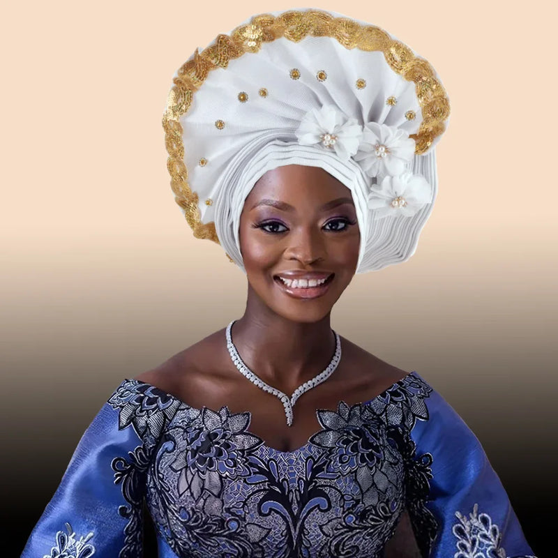 New High Quality 3D Nigerian Wedding Women Auto Gele Turban